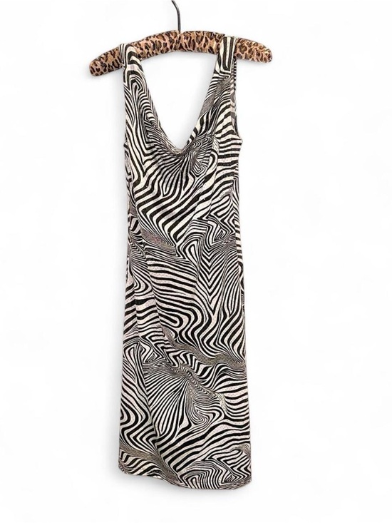 Dresses & Skirts - Abstract Vintage 90s Zebra-Print Cowl Neck Cocktail Party Dress Black & White M